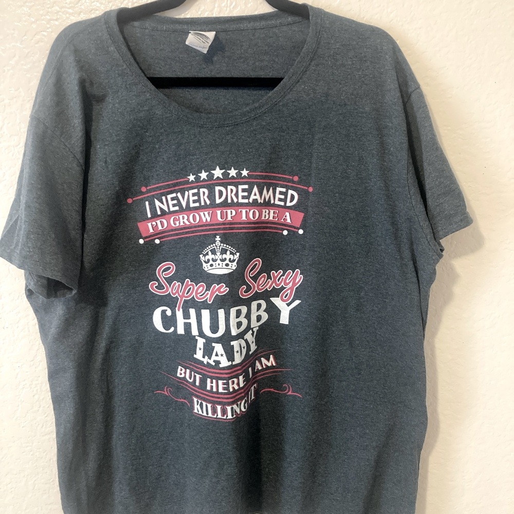 Gildan Gray Short Sleeve Tee with Pink and White Print